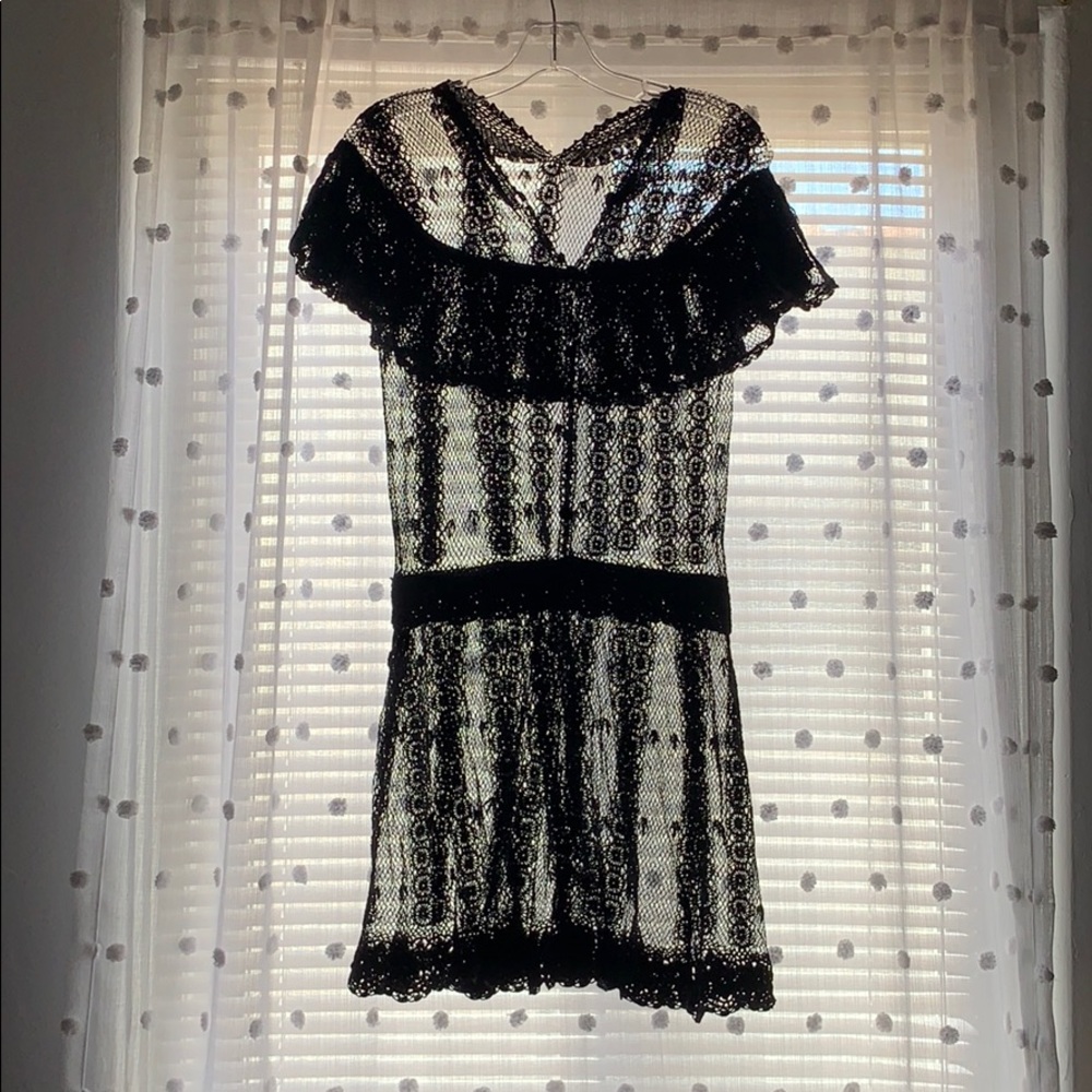 Vintage crochet dress. Black. Summer dress. Small